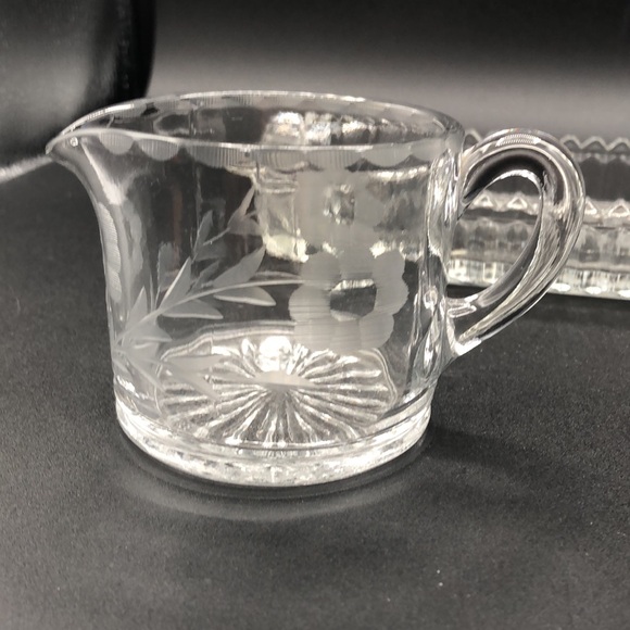 American Brilliant, Vintage Sugar / Creamer,  Wheel Cut, Floral Design with Tray - Picture 2 of 11